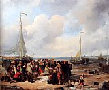 De afschlag van visch aan het strand te Scheveningen a fish auction on the beach by Herman Frederik Carel ten Kate